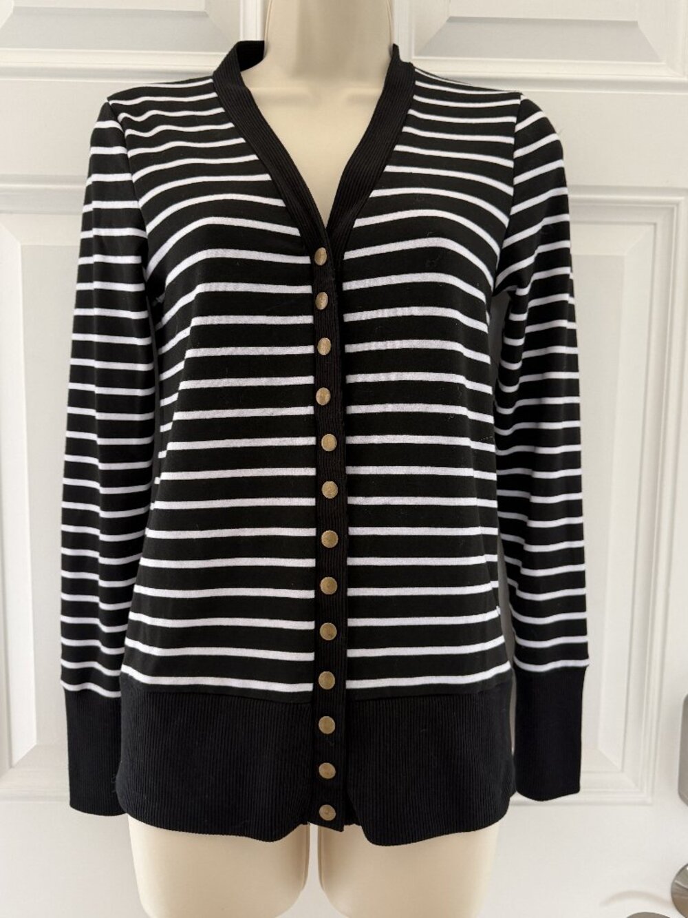 Striped Snap Front Sweater by Coco and Main